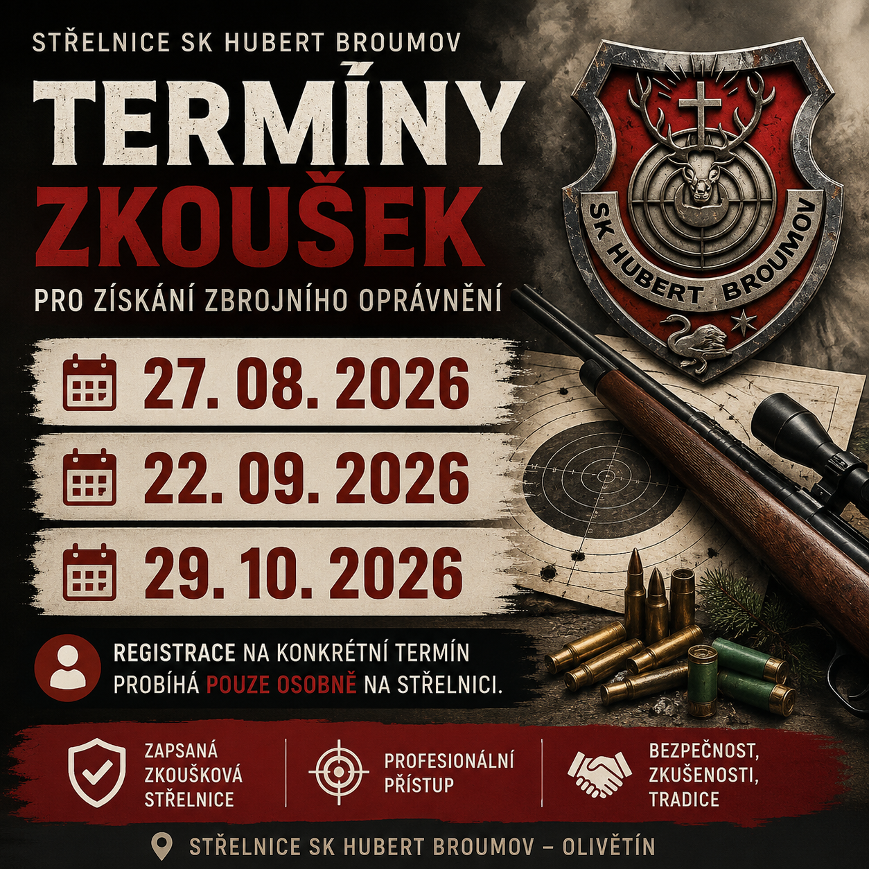 Otevřené termíny zkoušek pro získání zbrojního oprávnění
